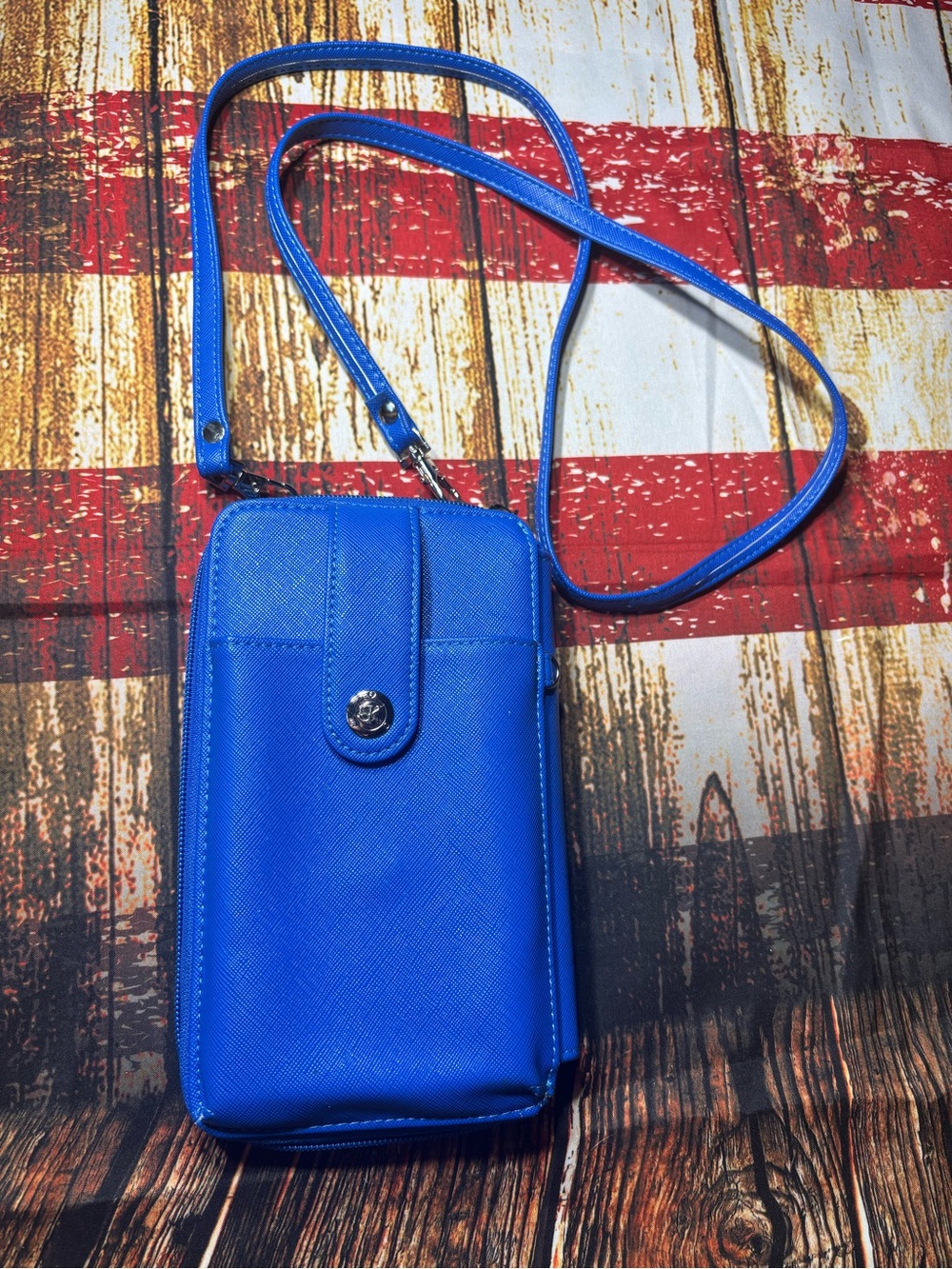 Blue Crossbody Phone Bag with Snap Closure NWOT